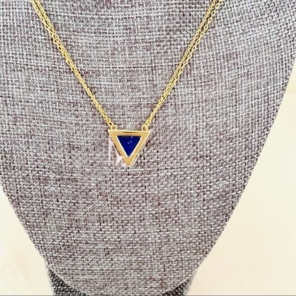 Michelle Campbell New Pendant Necklace 14K Gold Genuine Lapis Stone Inlay - Picture 4 of 9
